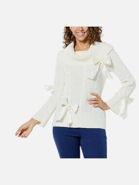 C Wonder by Christian Siriano Women Cowl Neck Multi Bow Sweater Chalk M 1X 2X 3X